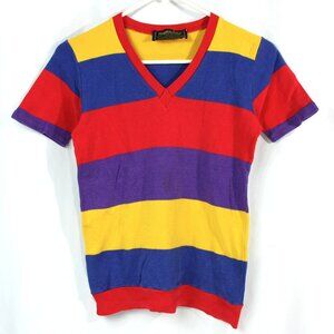Vintage Fracasse Partout Colorful Striped Colorblock T Shirt 1970s Sporty Preppy